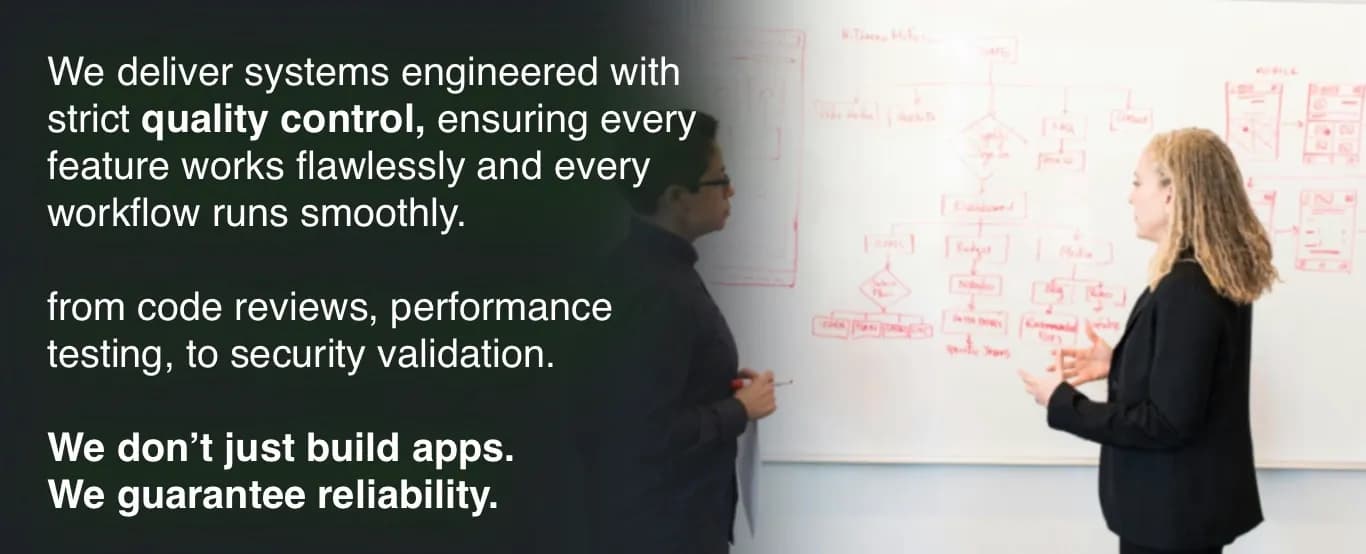 Engineers collaborating in front of a solution whiteboard.